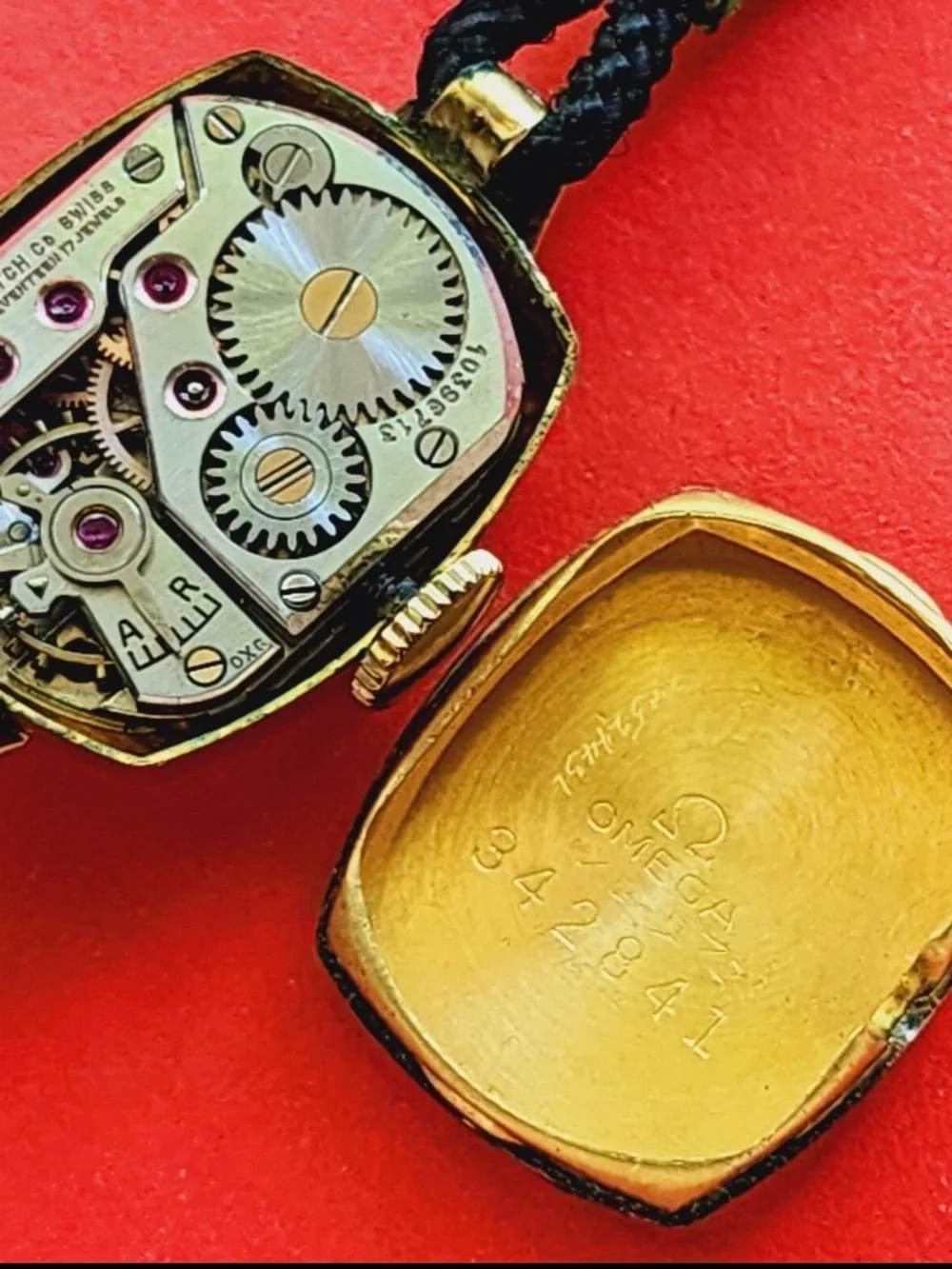 14K GF Omega Gold-Tone Ladies Watch with Black Cord Strap and  rare omega box